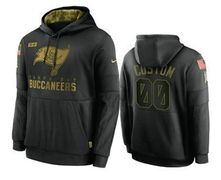 Men's Tampa Bay Buccaneers 2020 Customize Black Salute to Service Sideline Therma Pullover Hoodie